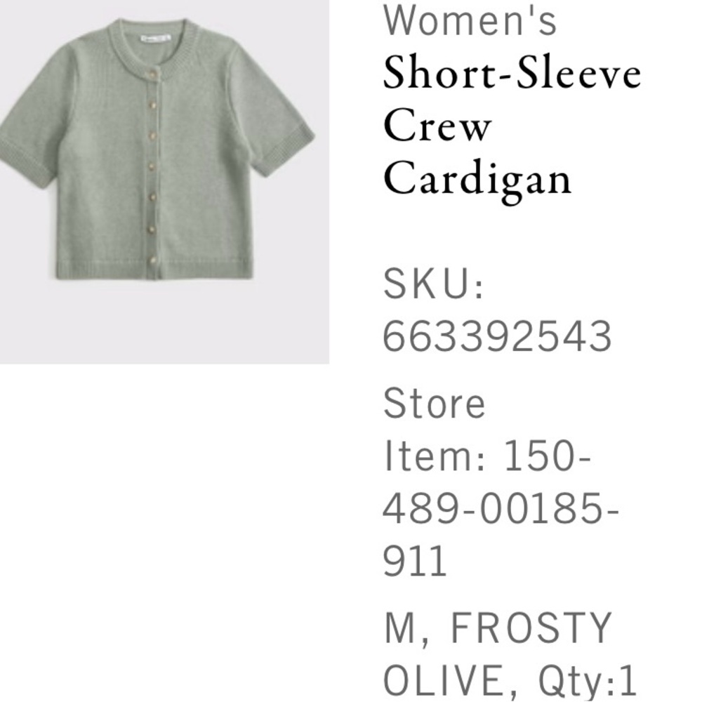 Short-Sleeve Crew Cardigan in Olive